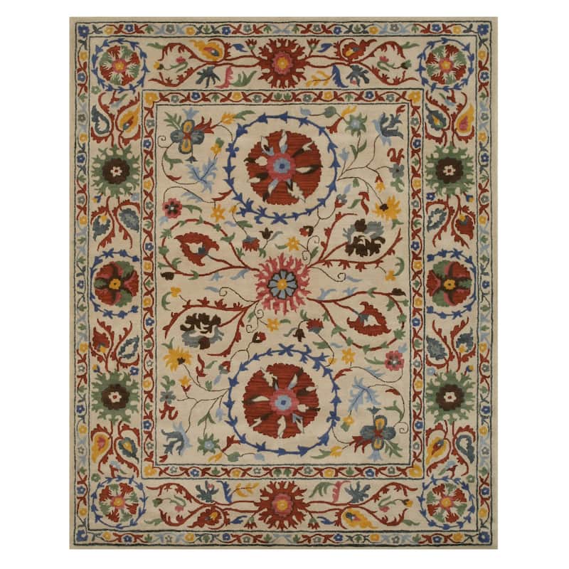 Ivory Transitional Floral Area Rug - Elegant and Timeless Design