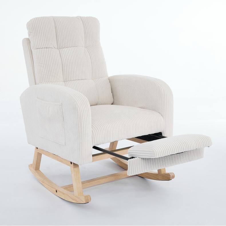 Modern Accent Rocking Chair with High Backrest, Adjustable Footrest & Side Pocket