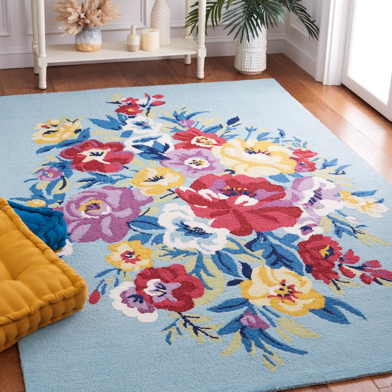 SAFAVIEH Handmade Chelsea Astronomy Floral Wool Rug - 8' x 10' - Blue/Rose