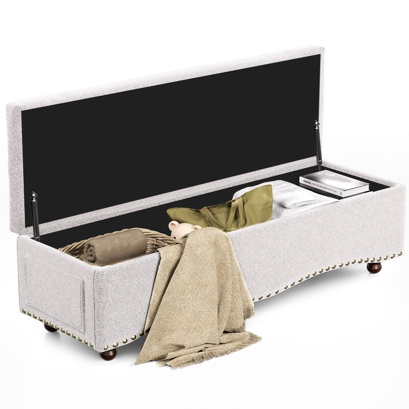 48.5" Tufted Storage Ottoman Bench with Nailhead Trims & 2 Large Side Pockets for Bedroom, Living Room, Entryway