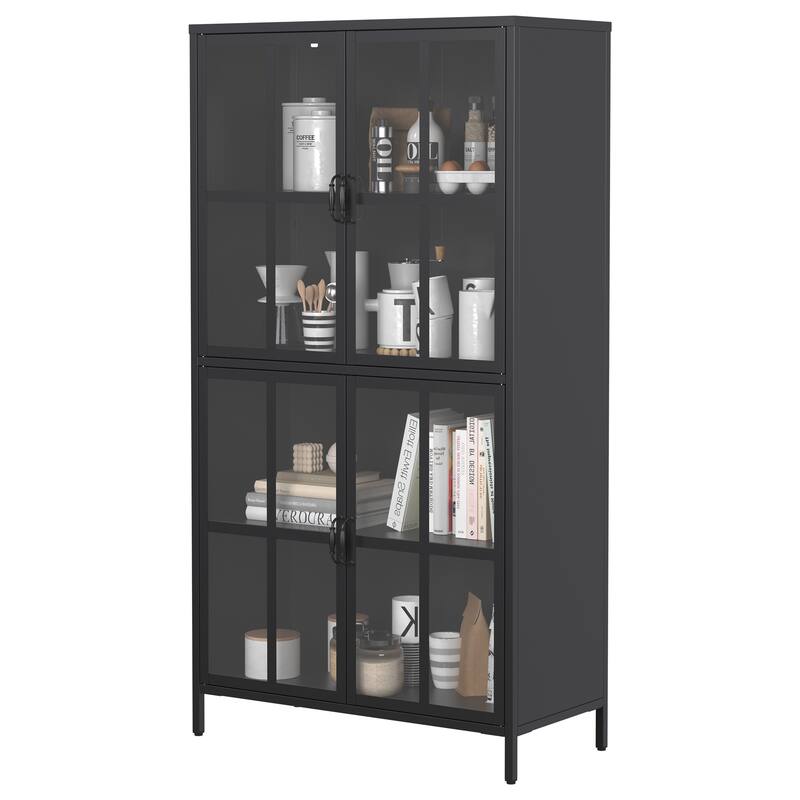 Metal Storage Cabinet with Tempered Glass Doors