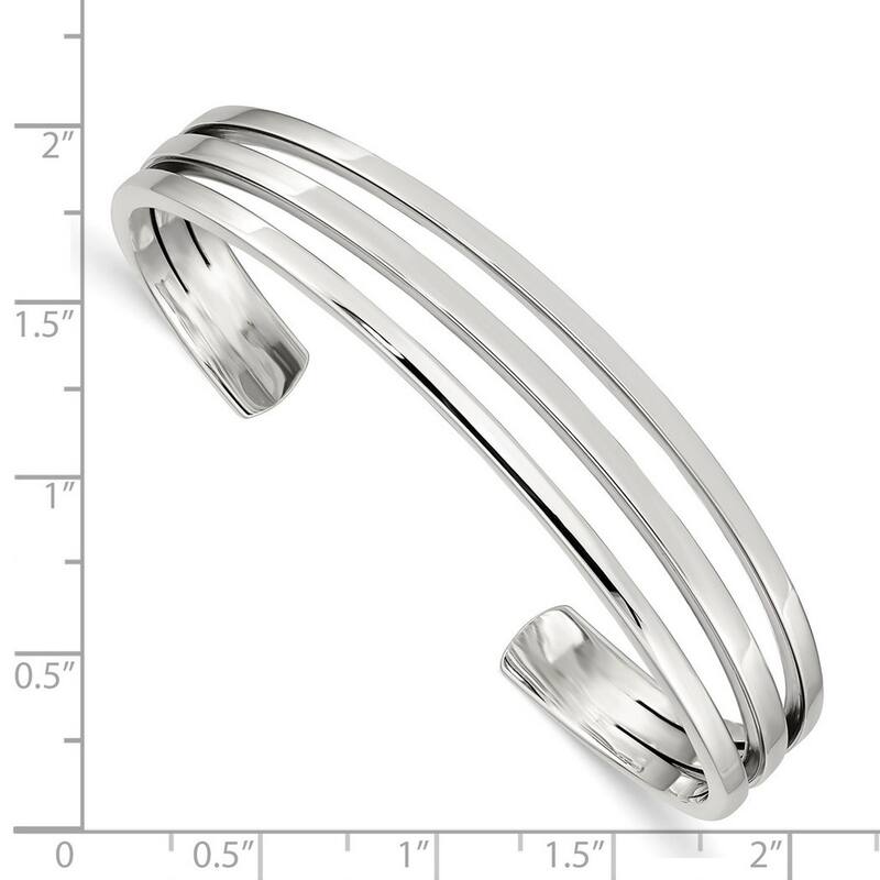 Curata 925 Sterling Silver 16mm Three Row Adjustable Cuff Bangle Bracelet