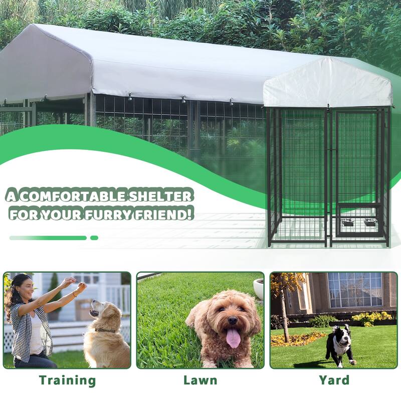 BOSSIN Large Outdoor Dog Kennel Galvanized Steel Fence with UV-Resistant Oxford Cloth Roof & Secure Lock