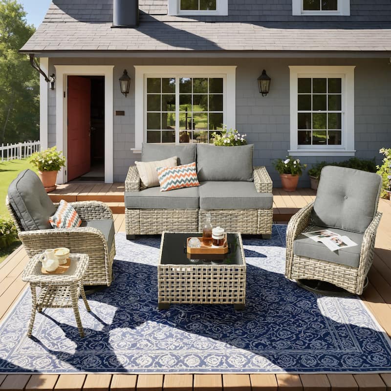 HOOOWOOO 6-piece Wicker Patio Outdoor Seating Swivel Chair Set - Dark Grey