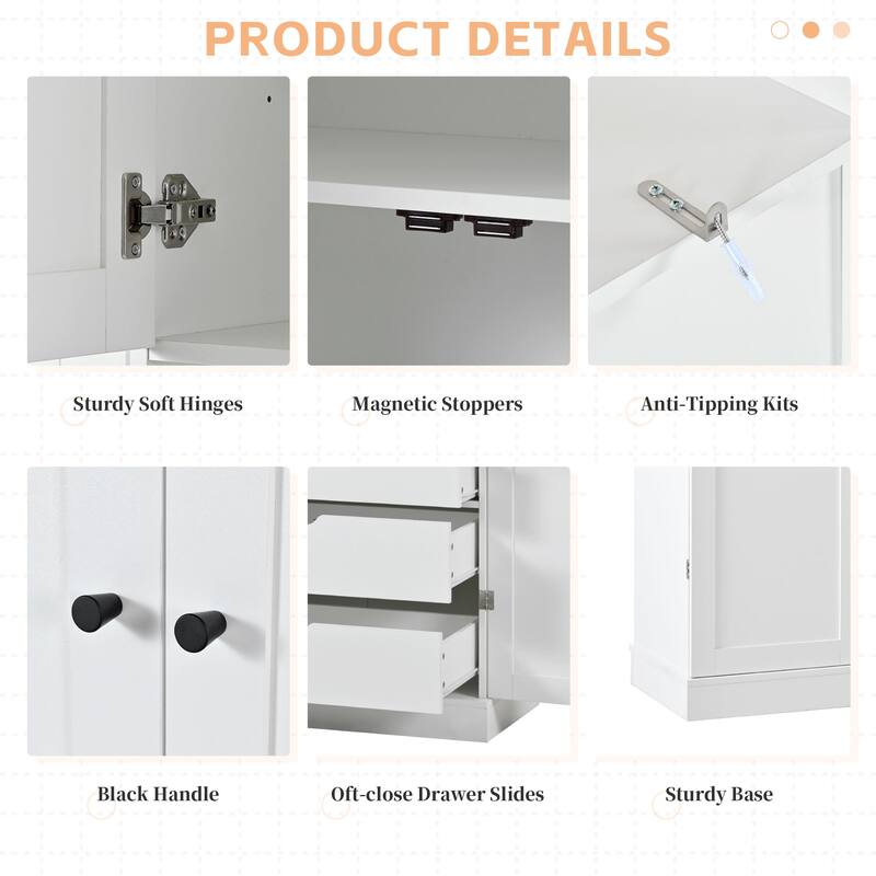 77 Inch Tall Kitchen Pantry Cabinet, Shaker Style Storage with Adjustable Shelves, Drawers, Door Shelves and Wine Racks