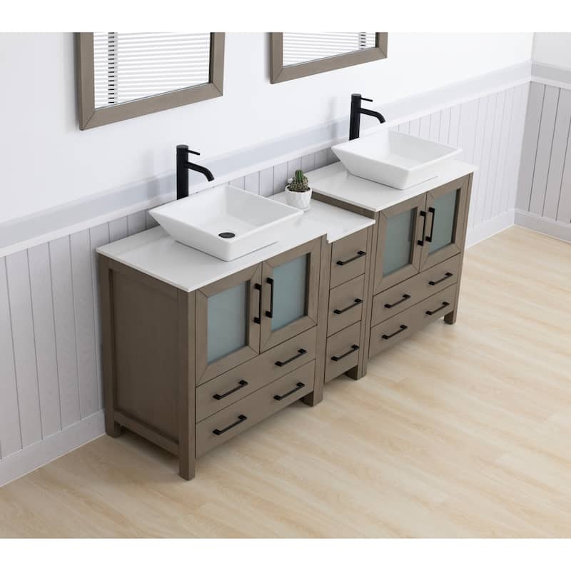 Vanity Art 72" Double Sink Bathroom Vanity Set with Engineered Marble Top Free Mirror - 72 x 18.5 x 36 Inches