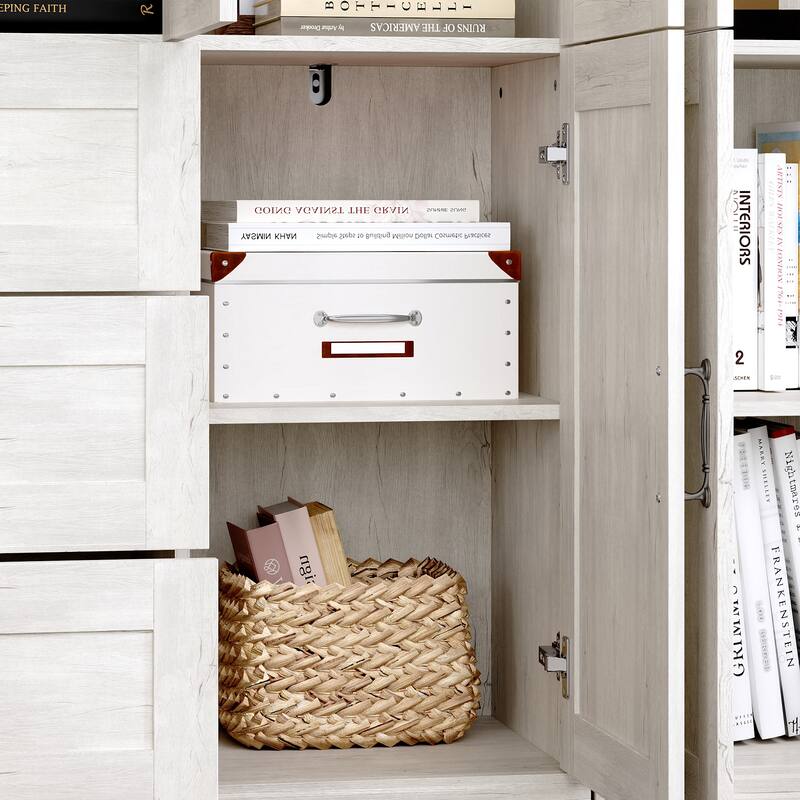 Bookcase Cabinet with Glass Doors and Drawers Multi-Purpose Storage Display Hutch for Living Room or Dining Room