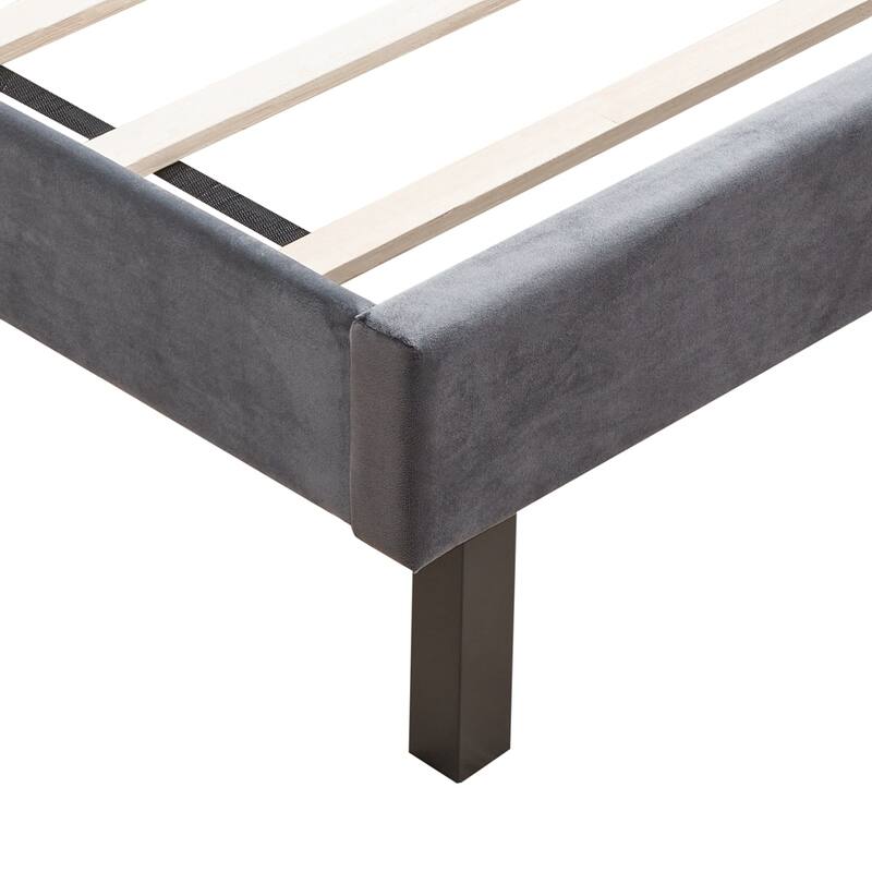 Queen Velvet Button Tufted-Upholstered Bed with Wings Design - Strong Wood Slat Support