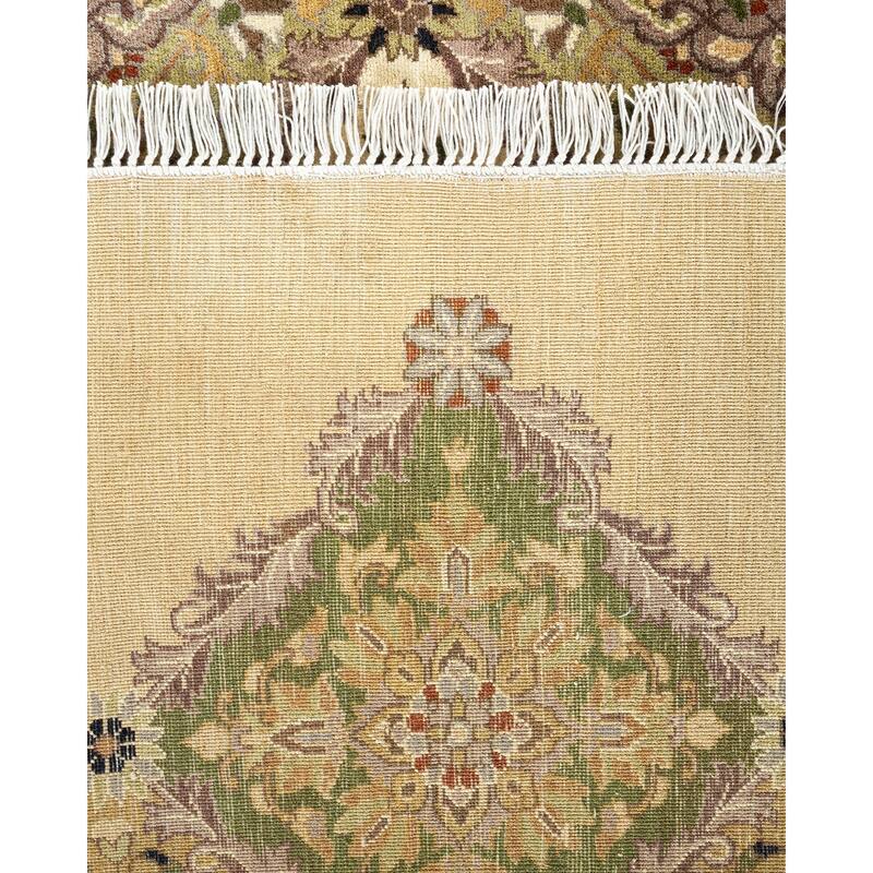 Overton Handknotted Wool Traditional Oriental Yellow Octagon Area Rug - 6' x 9'
