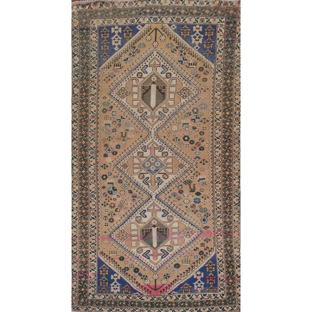 Orange Bakhtiari Persian Vintage Area Rug Handmade Wool Carpet - 5'1" x 9'9"