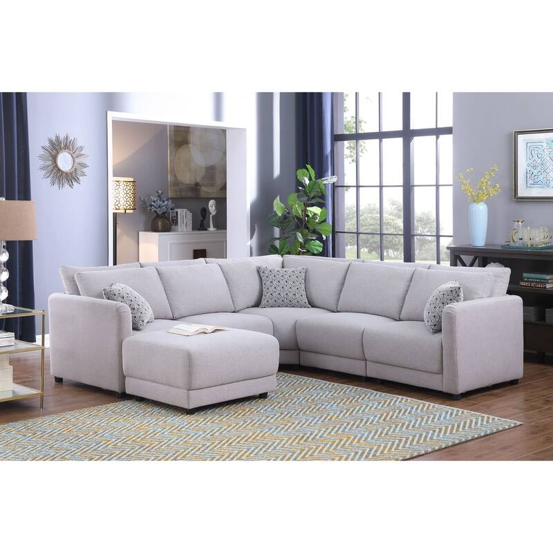 Reversible L-Shape Sectional Sofa with Ottoman in Light Gray - Light Gray/Black