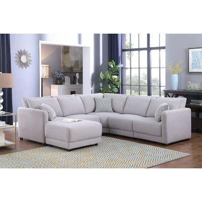 Reversible L-Shape Sectional Sofa with Ottoman in Light Gray