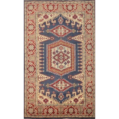 Hand Knotted Oriental 100% Wool Carpet Traditional Geometric Navy Blue & Blues Viss Area Rug - 8' 10'' X 5' 11''