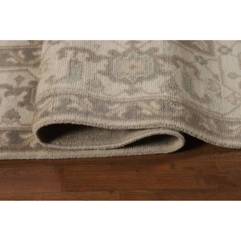 All-Over Ivory Floral Oushak Indian Area Rug Handmade Wool Carpet - 8'4" x 11'10"