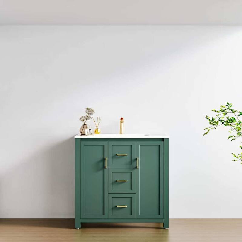 36" Bathroom Vanity with Undermount Single Sink and 2 Doors and 3 Drawers - 36'' - Green