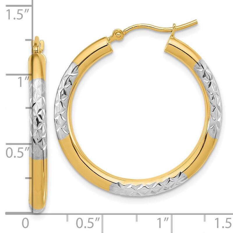 Curata 14k Yellow Gold Rhodium Sparkle Cut Hoop Earrings - 30x30mm