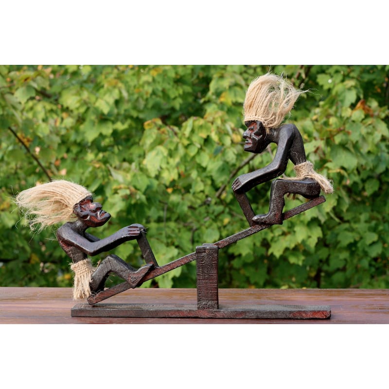 Handmade Wooden Primitive Tribal Funny Statue Teeter Tottering Sculpture Tiki Bar Handcrafted Unique Gift Home Decor Figurine