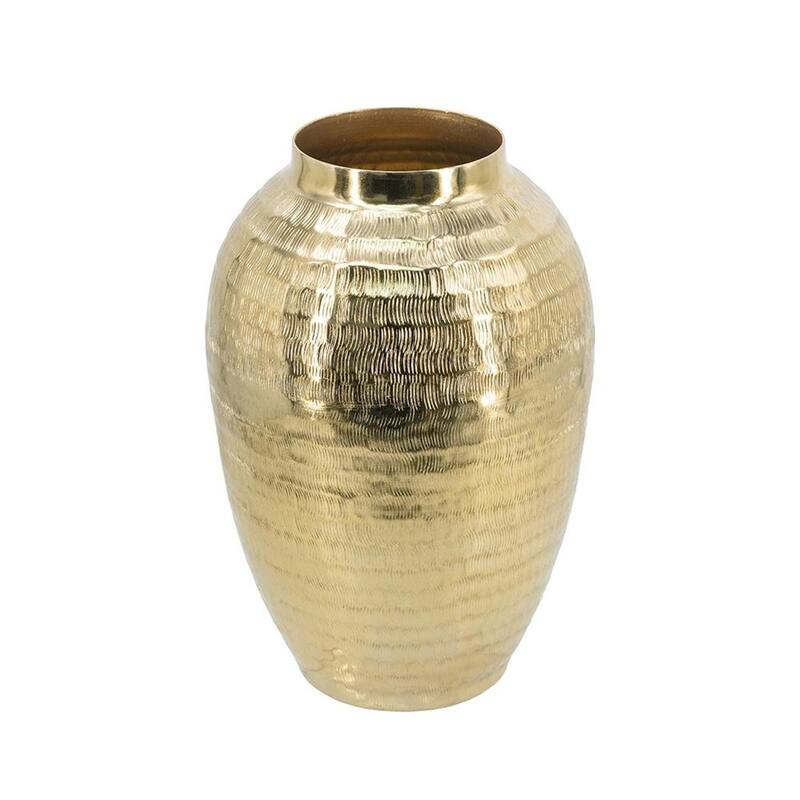 13" Gold Hammered Aluminum Urn Table Vase - 8.00