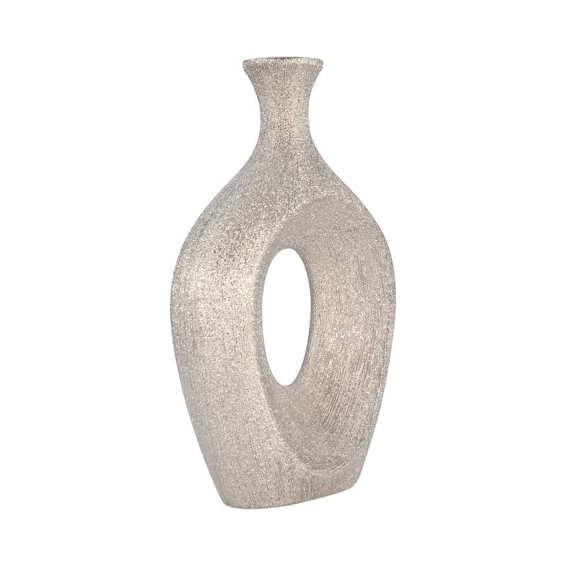 Modern Ceramic Textured Oval Cut-Out Vase - Home Decor - 13"