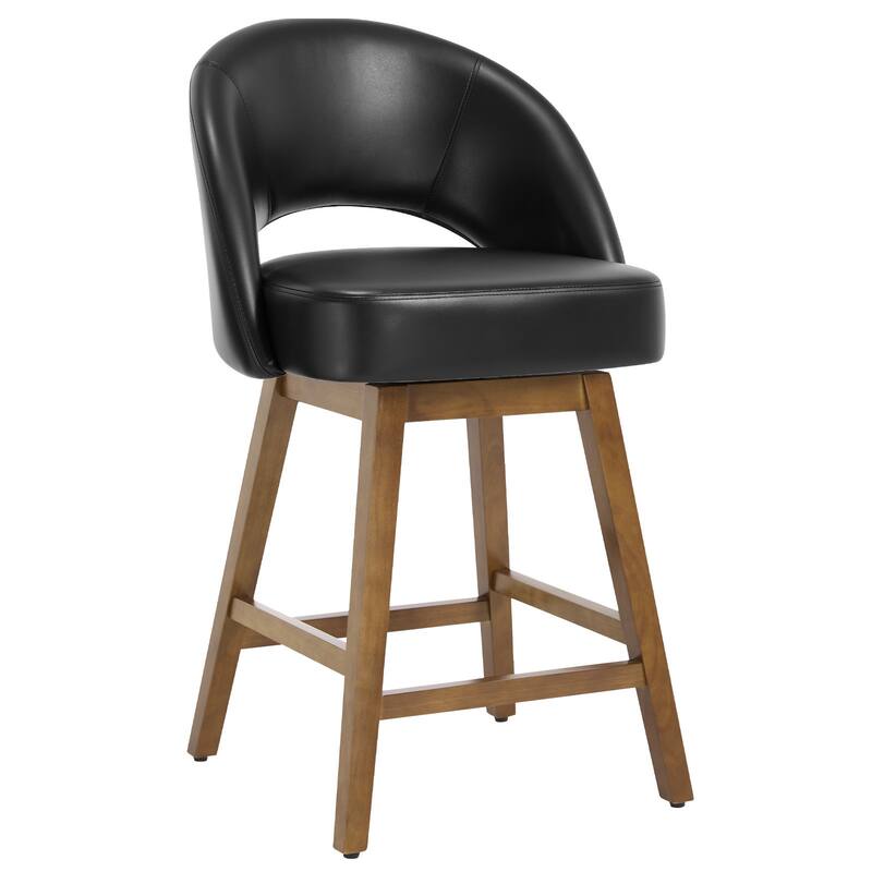 Upholstered Swivel Counter Height Bar Stools with Cutout Back and Solid Wood Frame - 38.2"H x 22.1"W x 23.6"D