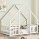preview thumbnail 2 of 7, Twin Pine Wood House-Shaped Floor Bed Frame w/Fence & Guardrails,White