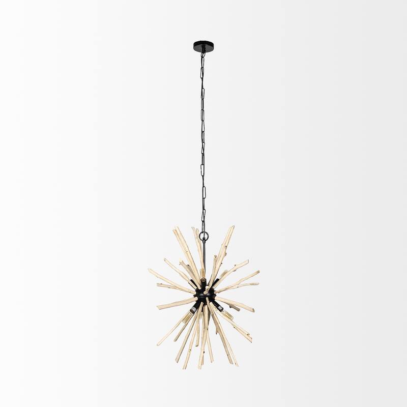 HomeRoots Wood And Metal Starburst Six Bulb Hanging Light - 25' X '25' X '25
