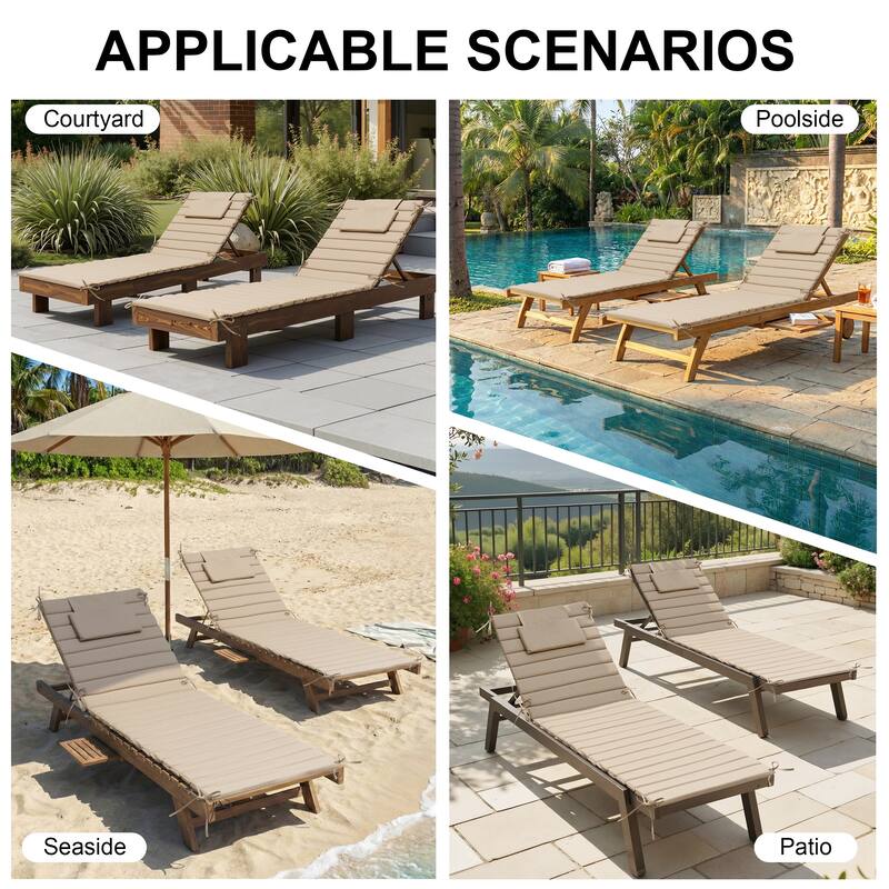 Outdoor Chaise Lounge Cushion Quilted Patio Sun Lounger Pad with Straps