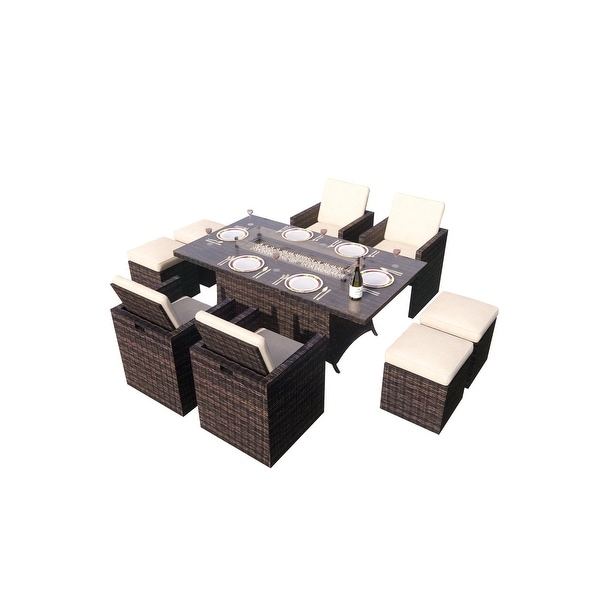 Shop 9-Piece Outdoor Rectangle Gas Fire Table Patio Wicker ... Shop 9-Piece Outdoor Rectangle Gas Fire Table Patio Wicker ... on Safavieh Outdoor Living Horus Dining Set id=78586