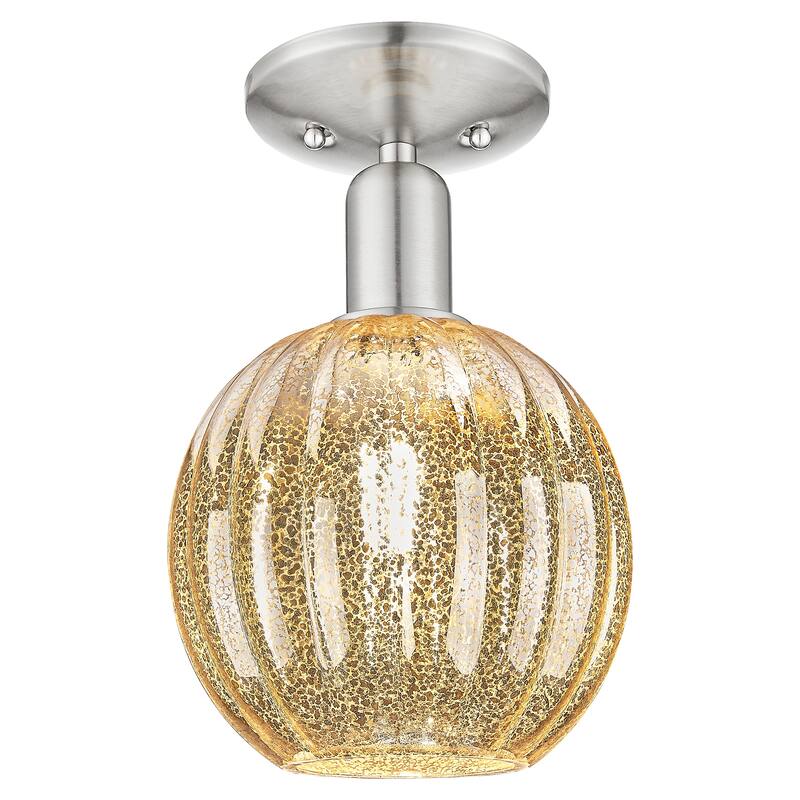 Innovations Lighting Downtown Urban - Preston - 1 Light 7" Globe Shade Semi-Flush Mount Light - Mercury Shade/Brushed Satin Nickel