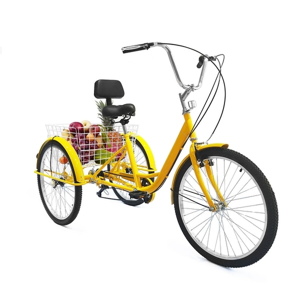 Areyourshop 24 Inch Adult Bicycle 6/7-Speed 3 Wheel Cruise Bike Tricycle Trike with Basket 