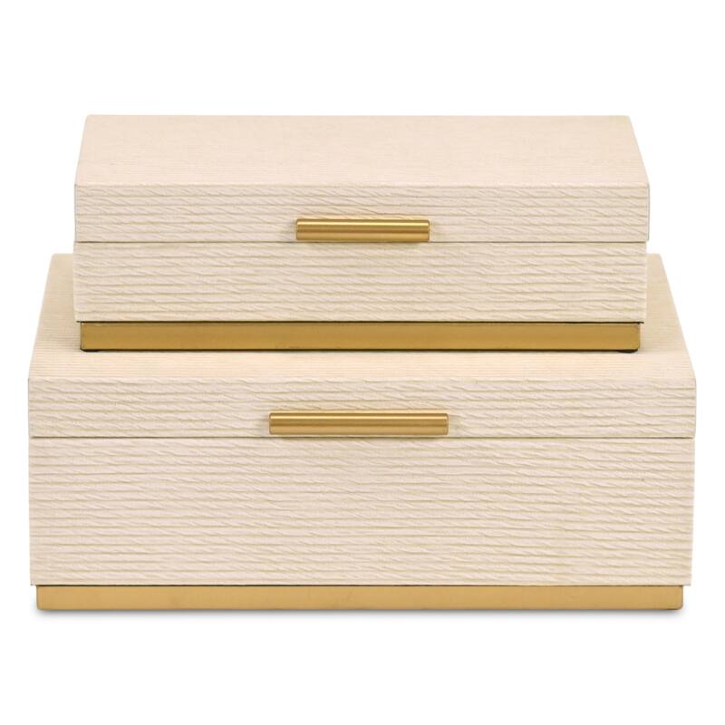 Eira Set of 2 Rectangular Decorative Storage Boxes - Retro Stripe Pattern with Gold Hardware
