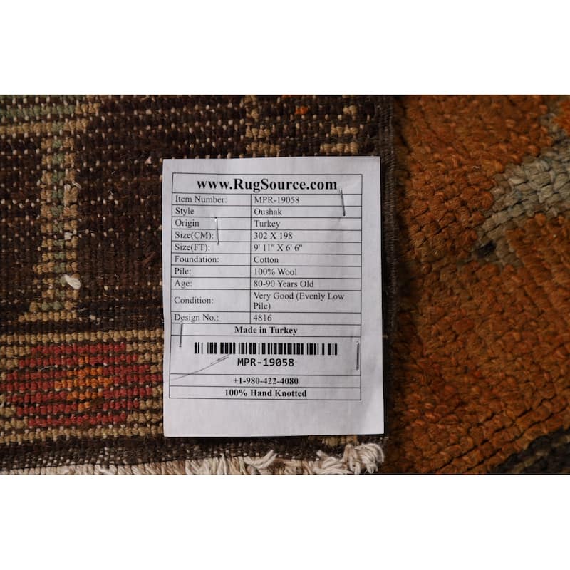 Vegetable Dye Oushak Turkish Vintage Area Rug Hand-Knotted Wool Carpet - 6'6" x 9'11"