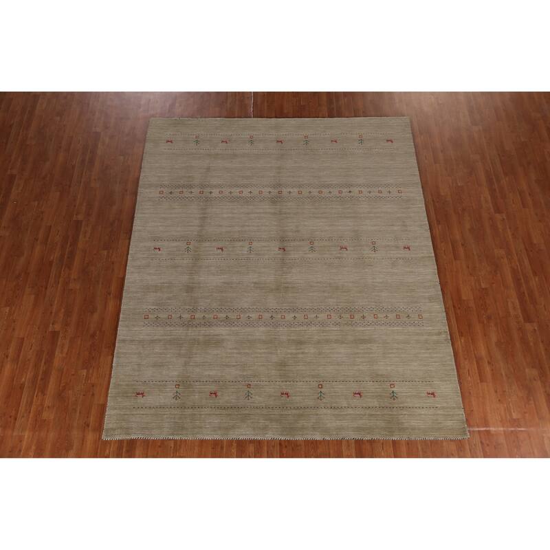 Hand Knotted Oriental 100% Wool Carpet Tribal Tribal Beige & Ivories Gabbeh Area Rug - 9' 8'' X 8' 1''