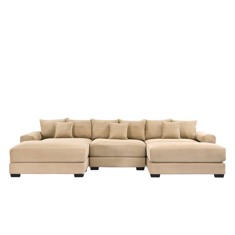 GDFStudio - Corduroy U-Shaped 3-Seater 130" Cloud Modular Sectional Couch with 2 Ottomans