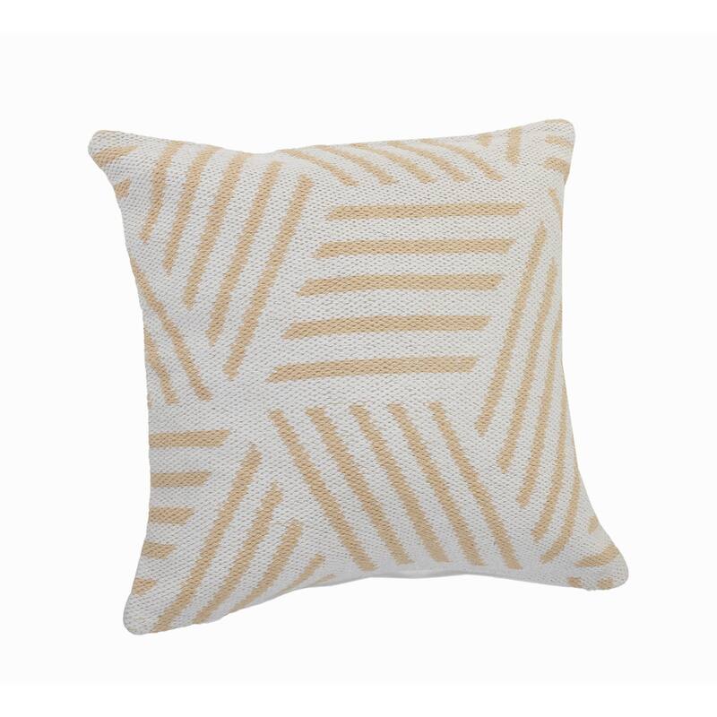 Handwoven Geometric Striped Square Throw Pillow - 20" - White and Tan