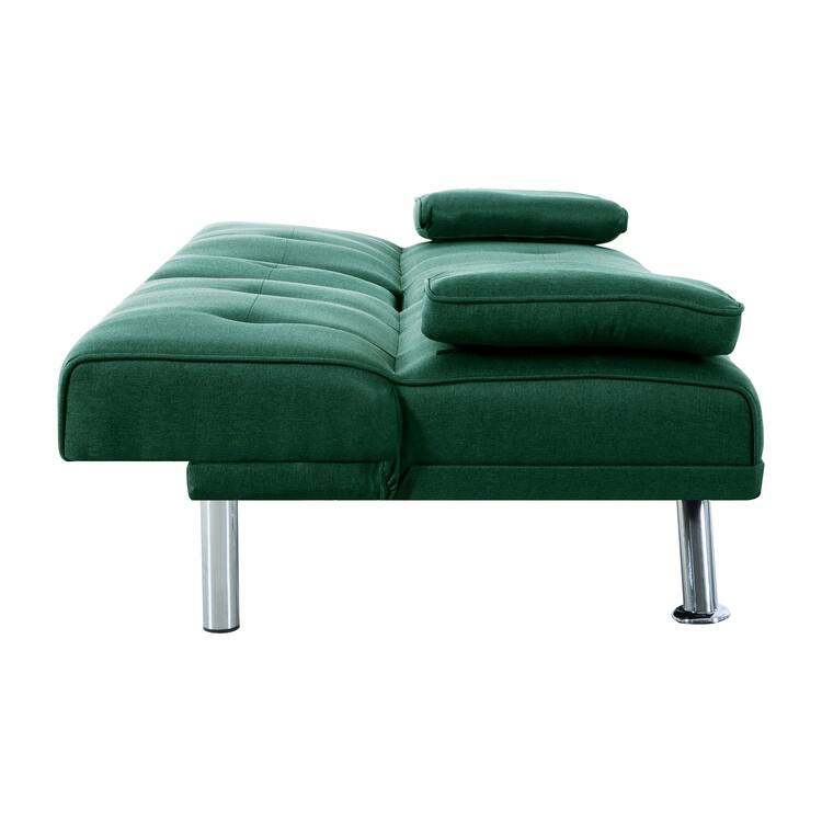 Futon Sofa Bed Couch with Armrest & Cupholders, Faux Leather Sofa Bed Couch Convertible Folding Reclining Small Couch