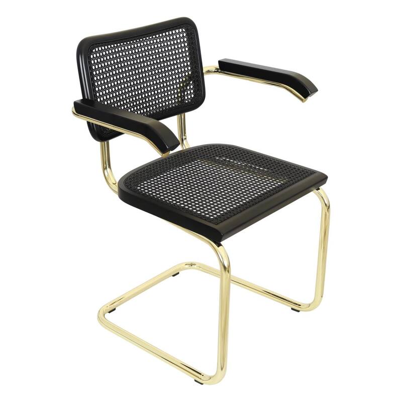Breuer Chair Company Marcel Breuer Cesca Cane Cantilever Armchair Arm Chair w/ Brass Steel Frame (Various Wood & Cane Colors)