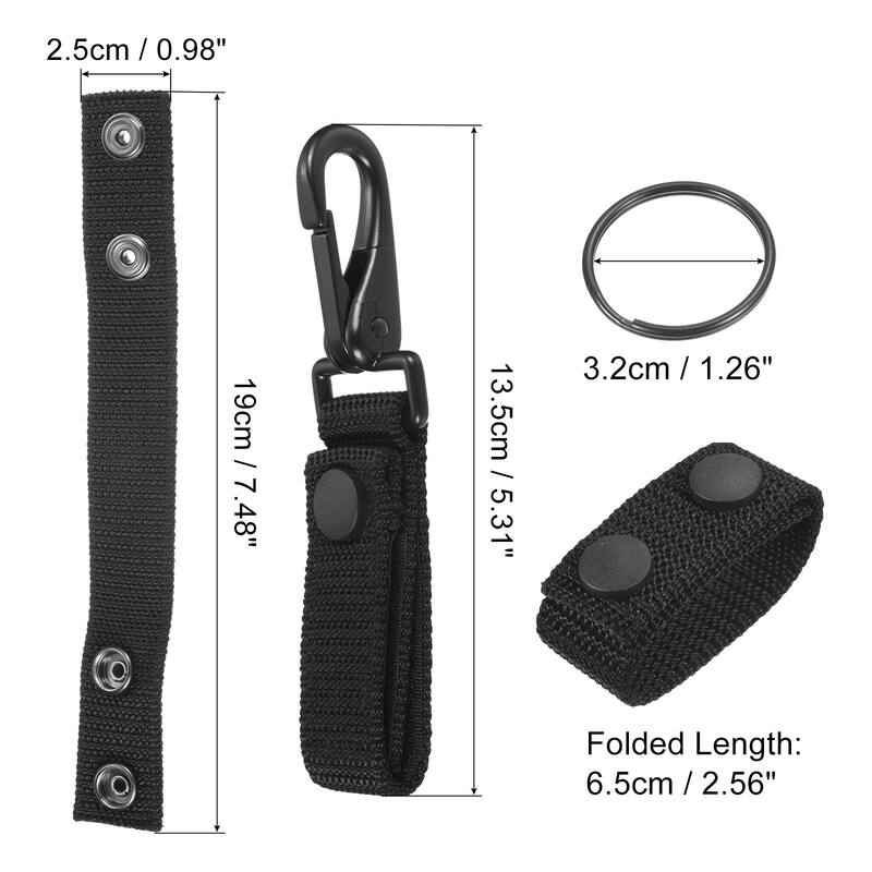 Belt Keeper Set, Nylon Webbing Strap Loop Key Holder with Snaps, Black 5pcs - Black