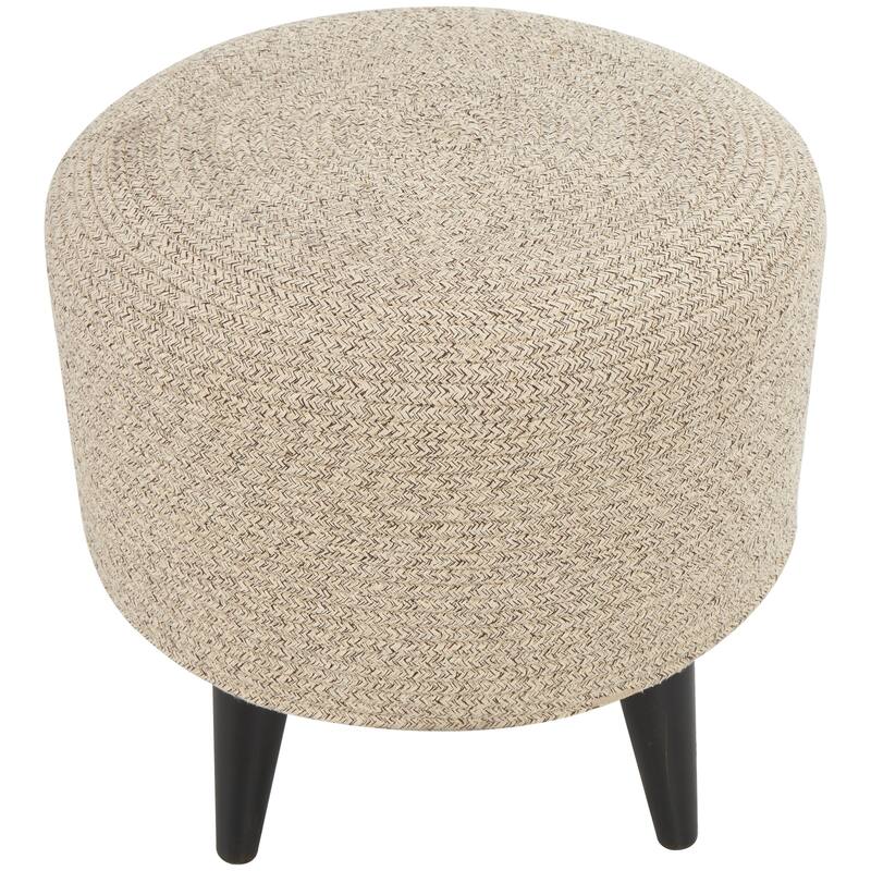 Polyester Chevron Textured Living Room Stool with Black Wooden Legs - Beige or Light Grey - Roche River Decor