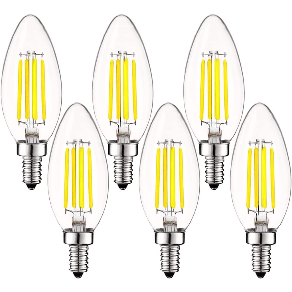 Luxrite 5W Vintage E12 LED Bulb 60W Equivalent, 550 Lumens, Dimmable Candelabra LED Bulbs, Clear Glass (6 Pack)