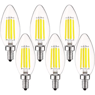 Luxrite 5W Vintage E12 LED Bulb 60W Equivalent, 550 Lumens, Dimmable Candelabra LED Bulbs, Clear Glass (6 Pack)