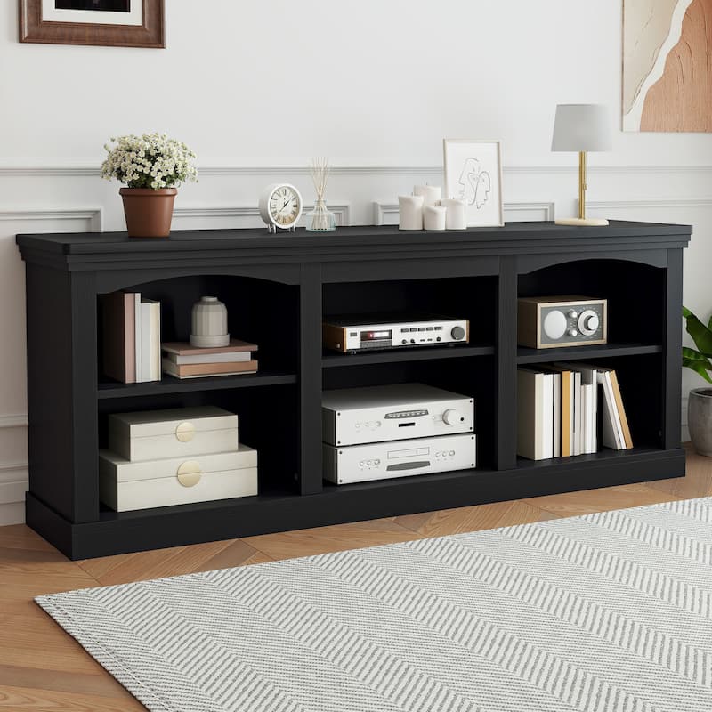 Moasis 70"W Farmhouse TV Stand for 75/80" TV, Entertainment Center - Black - 70"