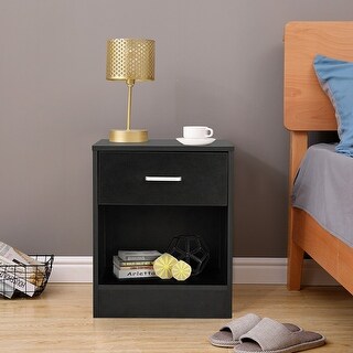 2Pcs Nightstands with One Drawer and Metal Handles Black - Bed Bath ...