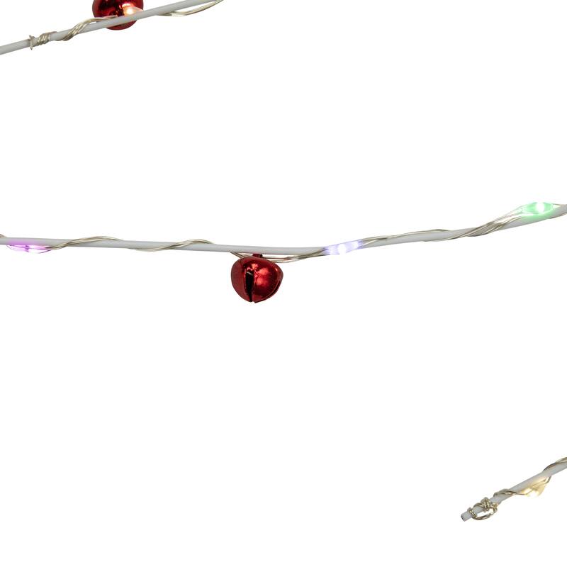 6' x 6" White Christmas Garland Red Jingle Bells, Multi-Color Lights