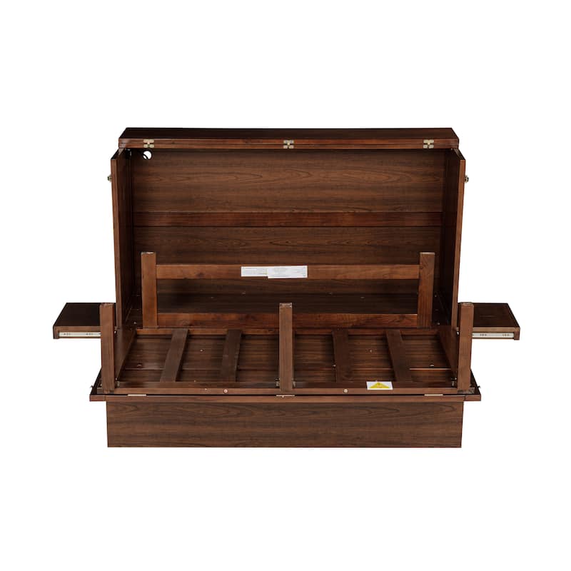 Murphy Bed with USB Port and Removable Shelves on Each Side, Solid Pine Murphy Cabinet Bed