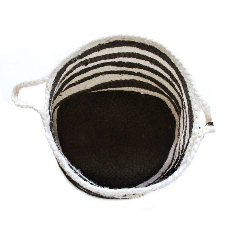 Sevita Striped Jute Hand-Stitched Storage Basket with Handles