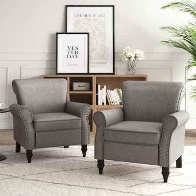 Mid-Century Modern Accent Chairs with Nailhead Trim