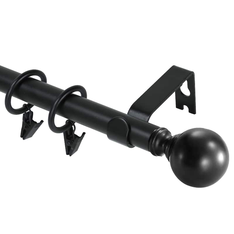 Mordern Round Ball Adjustable Curtain Rod with Curtain Rings - 84"-120" - Matte Black