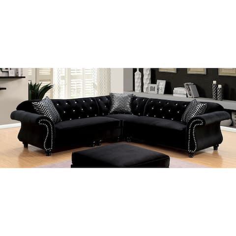 Furniture of America Yese Traditional Black Tufted Sectional Sofa