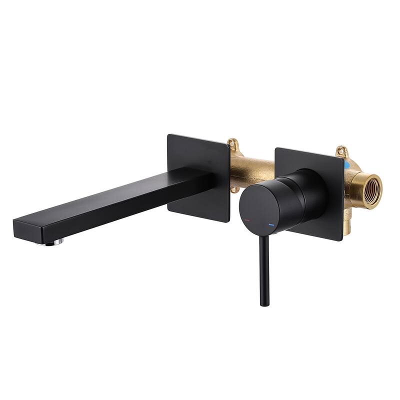 WOWOW Wall Mount Single Handle Bathroom Faucet in Modern - Matte Black